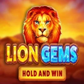 Lion Gems Hold and Win online game logo by Playson on spinnjoys.com