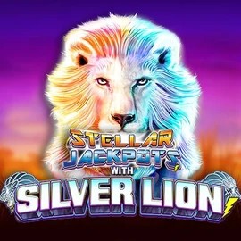 Stellar Jackpots with Silver Lion slot visual from Lightning Box Game available on spinnjoys.com